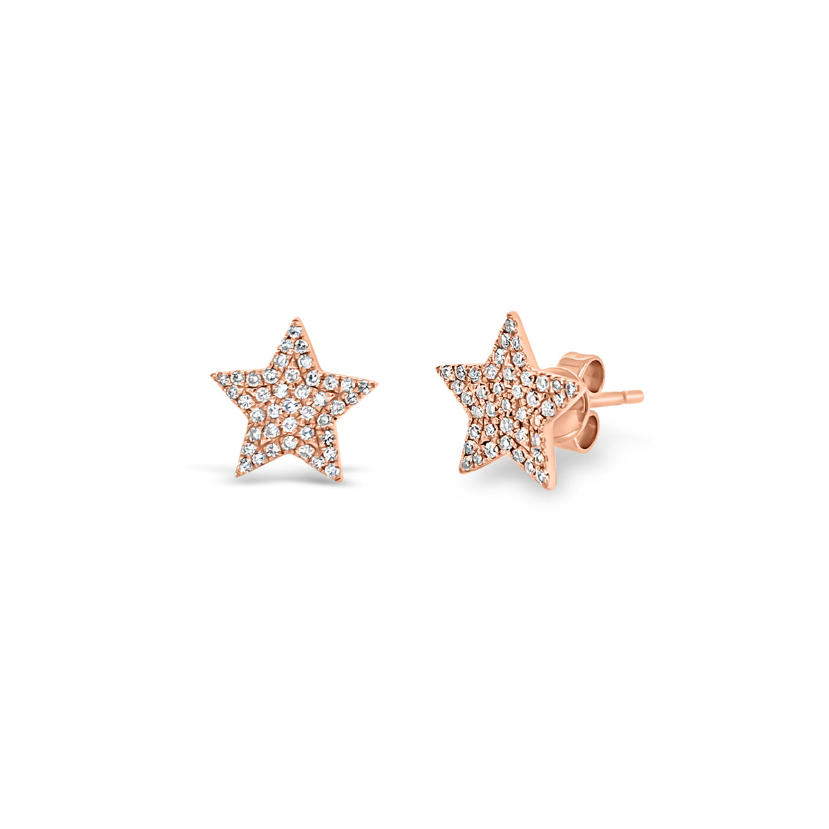 Pave Diamond Star Stud Earrings -14K rose gold weighing 1.26 grams -82 Round Diamonds weighing 0.20 cts