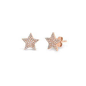 Pave Diamond Star Stud Earrings -14K rose gold weighing 1.26 grams -82 Round Diamonds weighing 0.20 cts