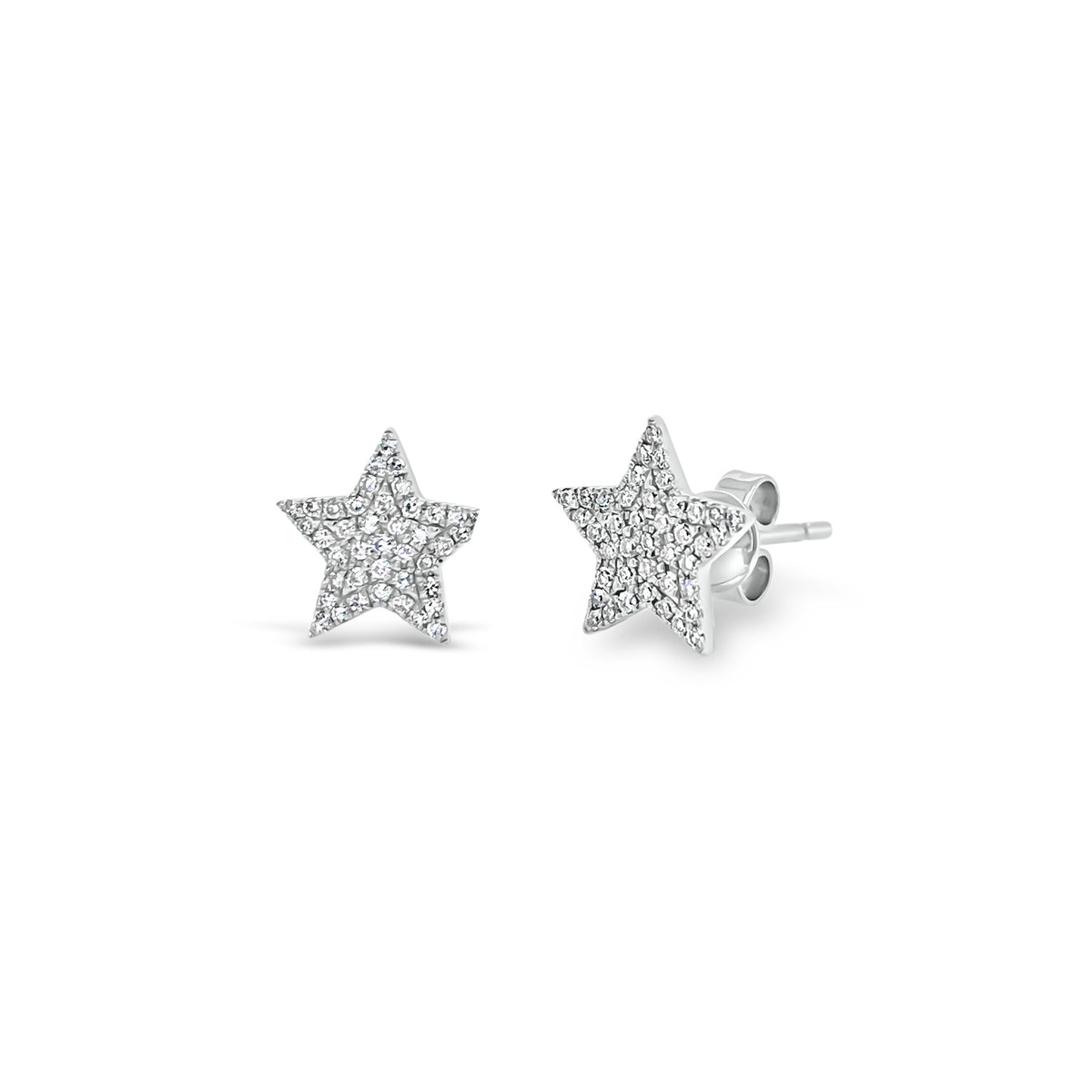 Pave Diamond Star Stud Earrings -14K white gold weighing 1.26 grams -82 Round Diamonds weighing 0.20 cts