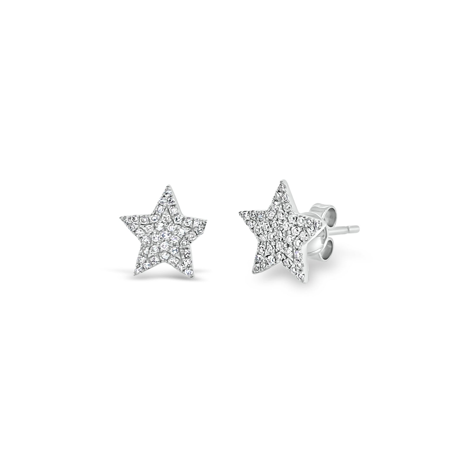 Pave Diamond Star Stud Earrings -14K white gold weighing 1.26 grams -82 Round Diamonds weighing 0.20 cts