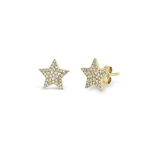 Pave Diamond Star Stud Earrings -14K yellow gold weighing 1.26 grams -82 Round Diamonds weighing 0.20 cts