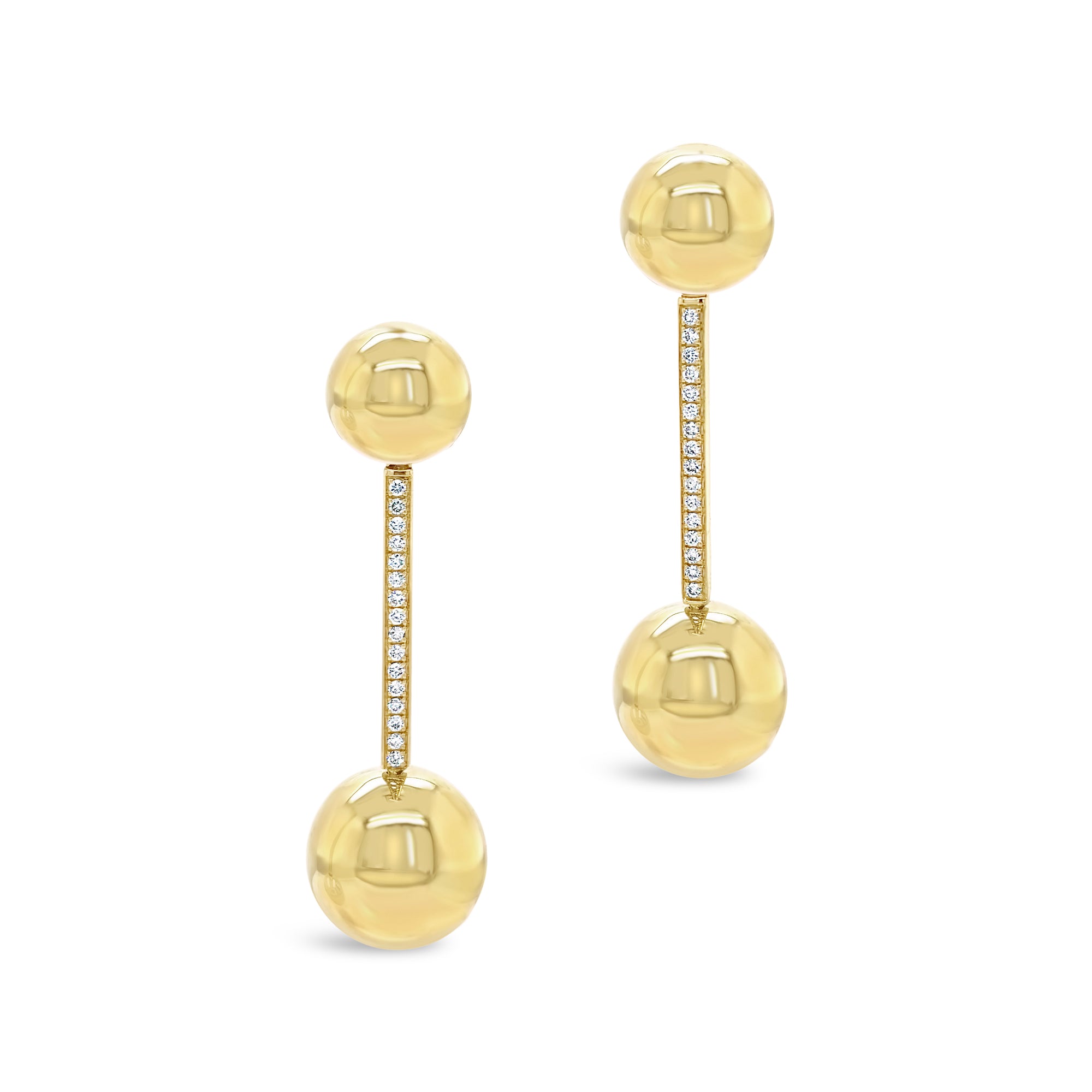 Gold Ball Drop Earrings with Diamonds  -14K gold weighing 12.50 grams  -0.30 tcw of round diamonds