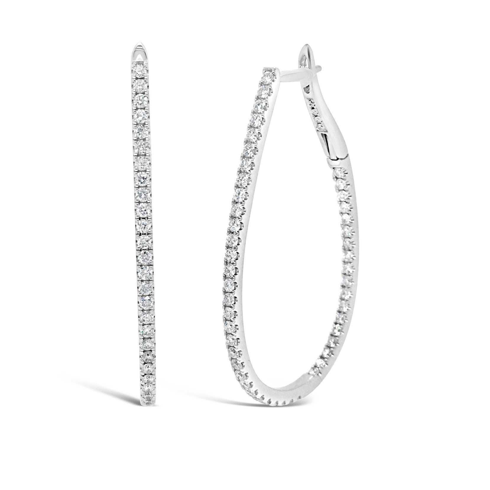 Oval Inside/Out Diamond  Hoop Earrings -18k white gold weighing 8.73 grams -104 round diamonds weighing 1.58 carats