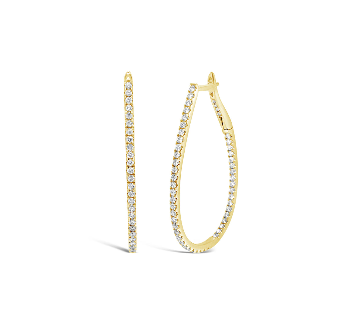 Oval Inside/Out Diamond  Hoop Earrings -18k yellow gold weighing 8.73 grams -104 round diamonds weighing 1.58 carats