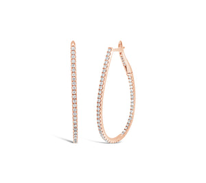 Oval Inside/Out Diamond  Hoop Earrings -18k rose gold weighing 8.73 grams -104 round diamonds weighing 1.58 carats