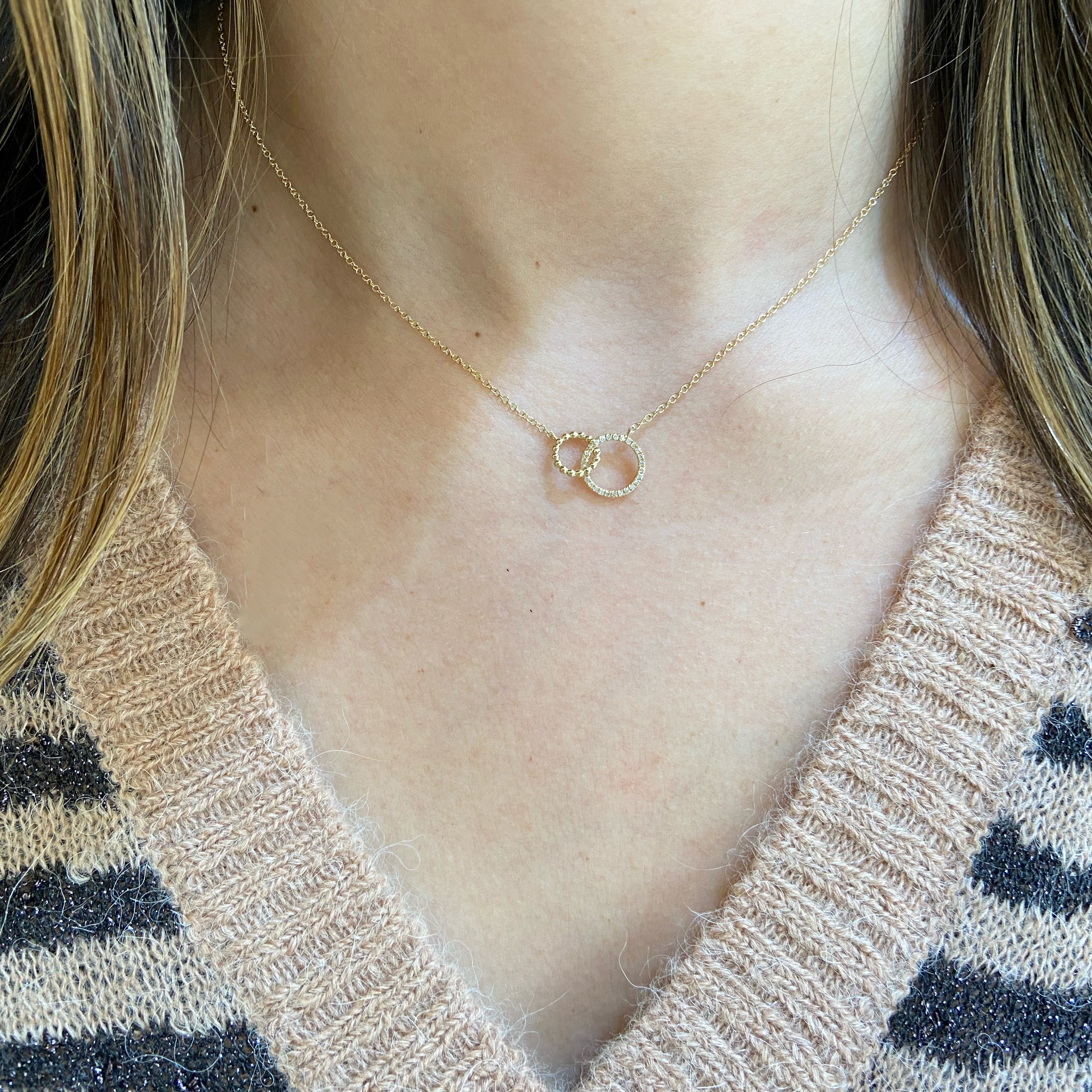 14k Gold Diamond Interlinked Circle Link Pendant Necklace – Sonia B Designs