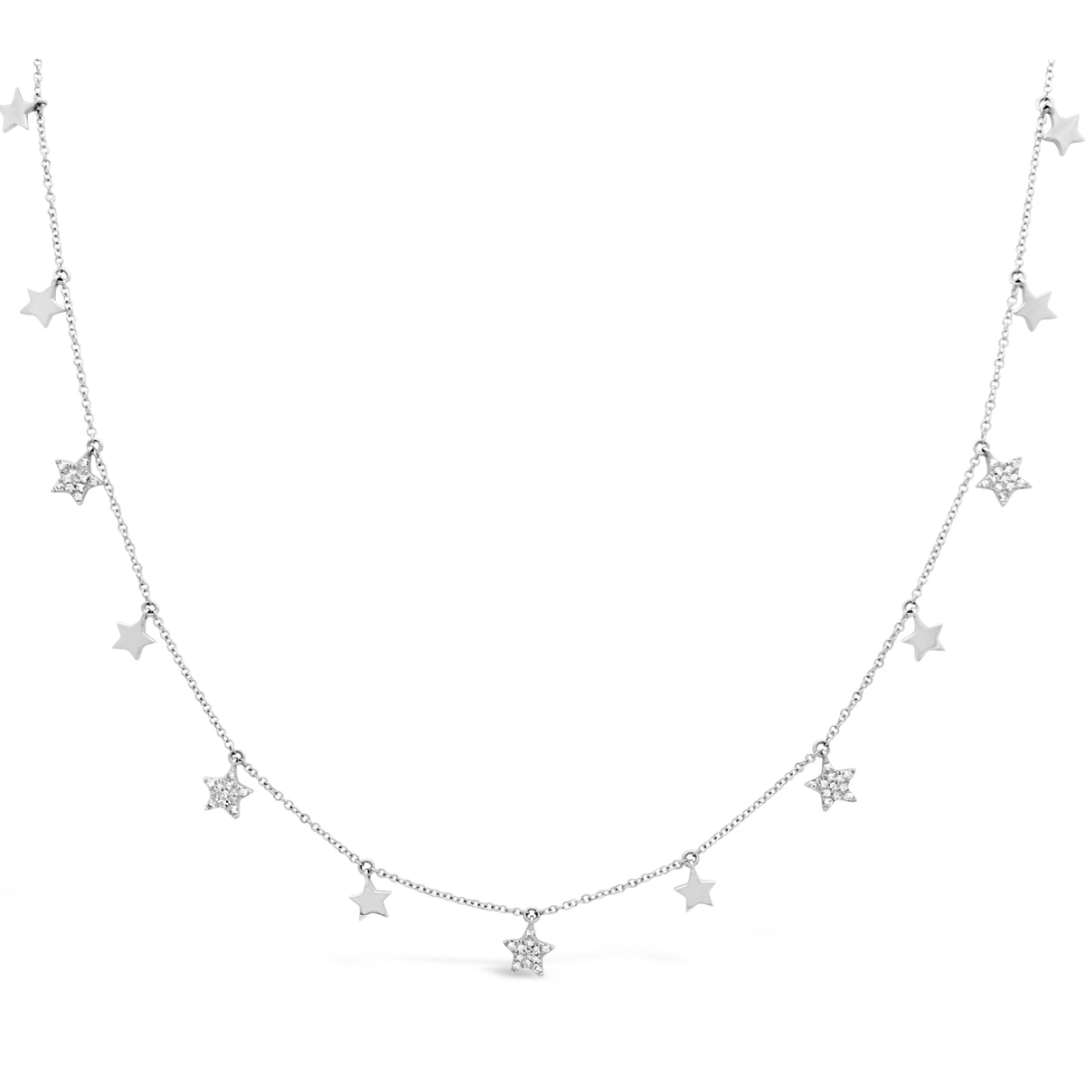Diamond Twinkle Star Necklace  -14k gold weighing 3.35 grams  -60 round pave set diamonds weighing .19 carats