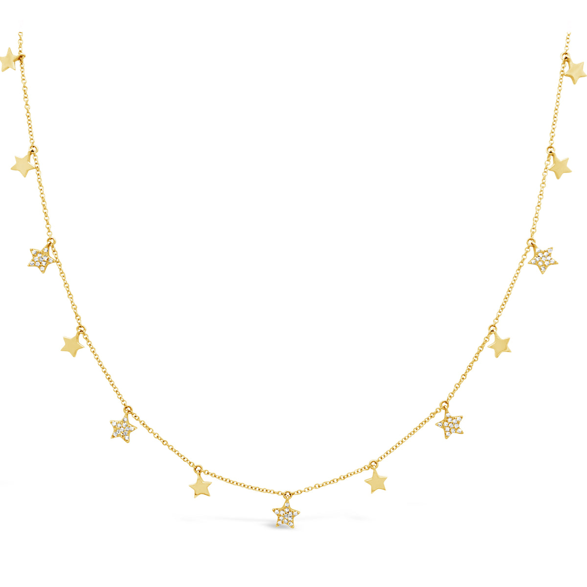 Diamond Twinkle Star Necklace  -14k gold weighing 3.35 grams  -60 round pave set diamonds weighing .19 carats