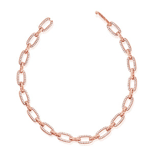 Diamond Chain Link Bracelet - 14K rose gold weighing 9.25 grams - 256 round diamonds totaling 0.84 carats