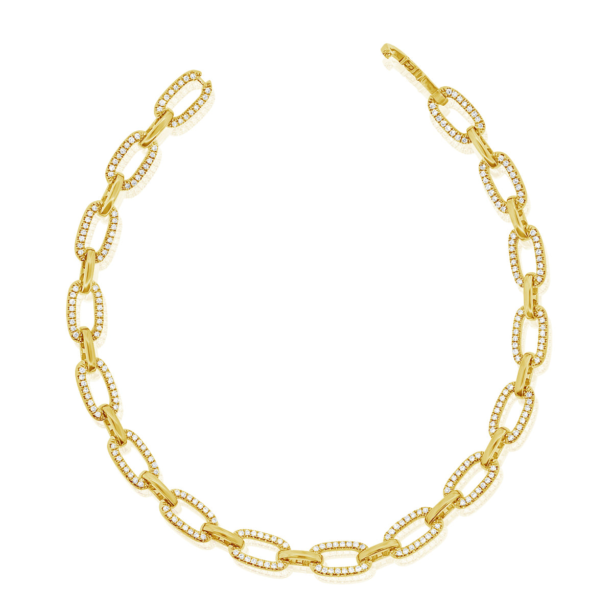 Diamond Chain Link Bracelet - 14K yellow gold weighing 9.25 grams - 256 round diamonds totaling 0.84 carats