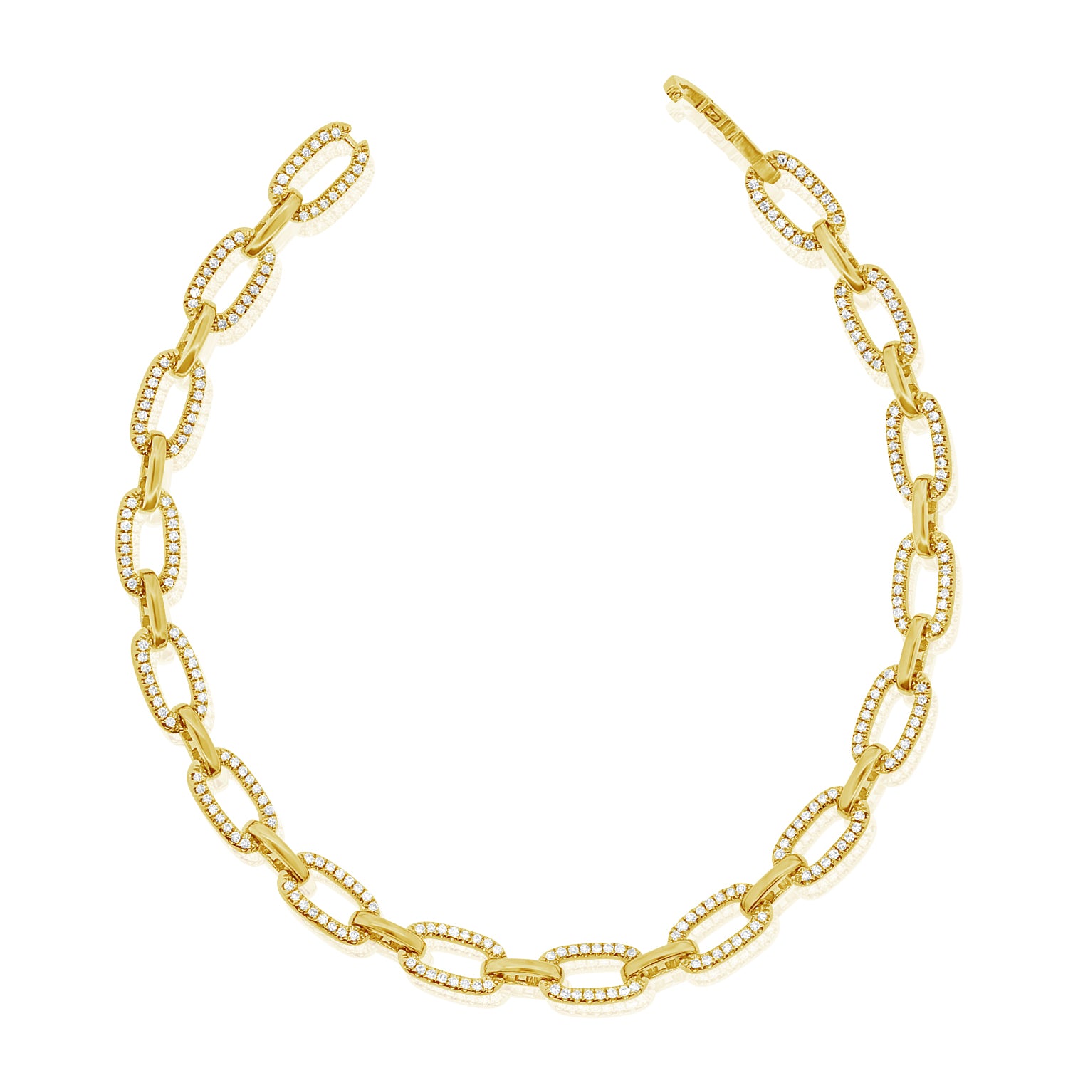 Diamond Chain Link Bracelet - 14K yellow gold weighing 9.25 grams - 256 round diamonds totaling 0.84 carats