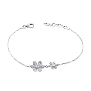 Diamond Double Daisy Bracelet - 14K white gold weighing 2.50 grams - 2 round diamonds totaling 0.06 carats - 84 round diamonds totaling 0.28 carats