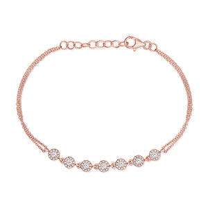 Diamond Halo Cable Chain Bracelet - 14K rose gold weighing 3.05 grams - 7 round diamonds totaling 0.28 carats - 70 round diamonds totaling 0.23 carats