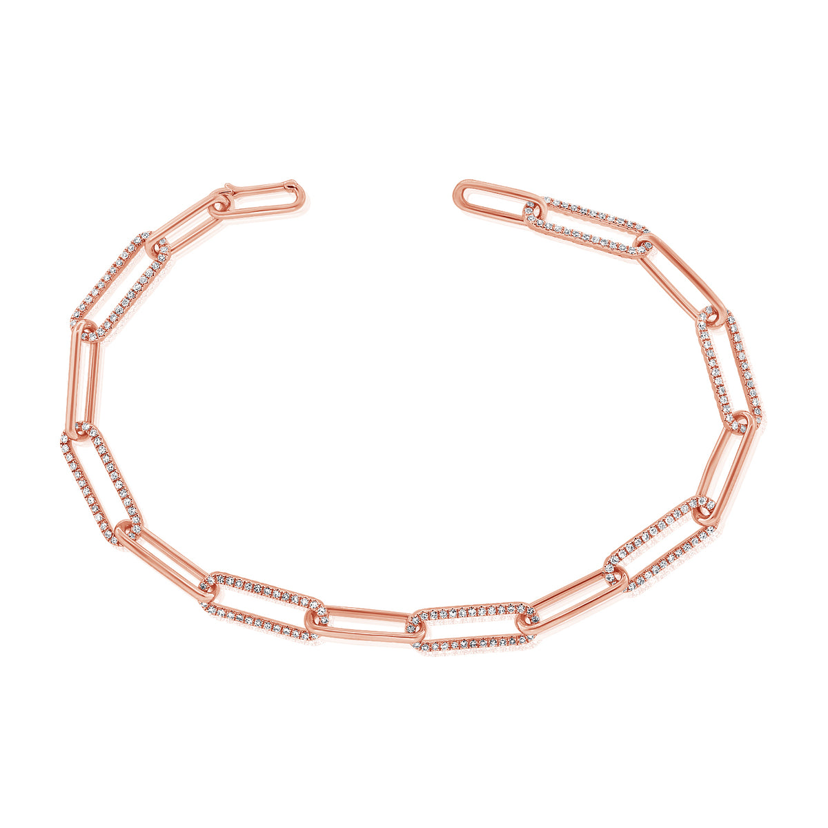Diamond Paperclip Chain Bracelet - 14K rose gold weighing 5.42 grams - 420 round diamonds totaling 1.18 carats
