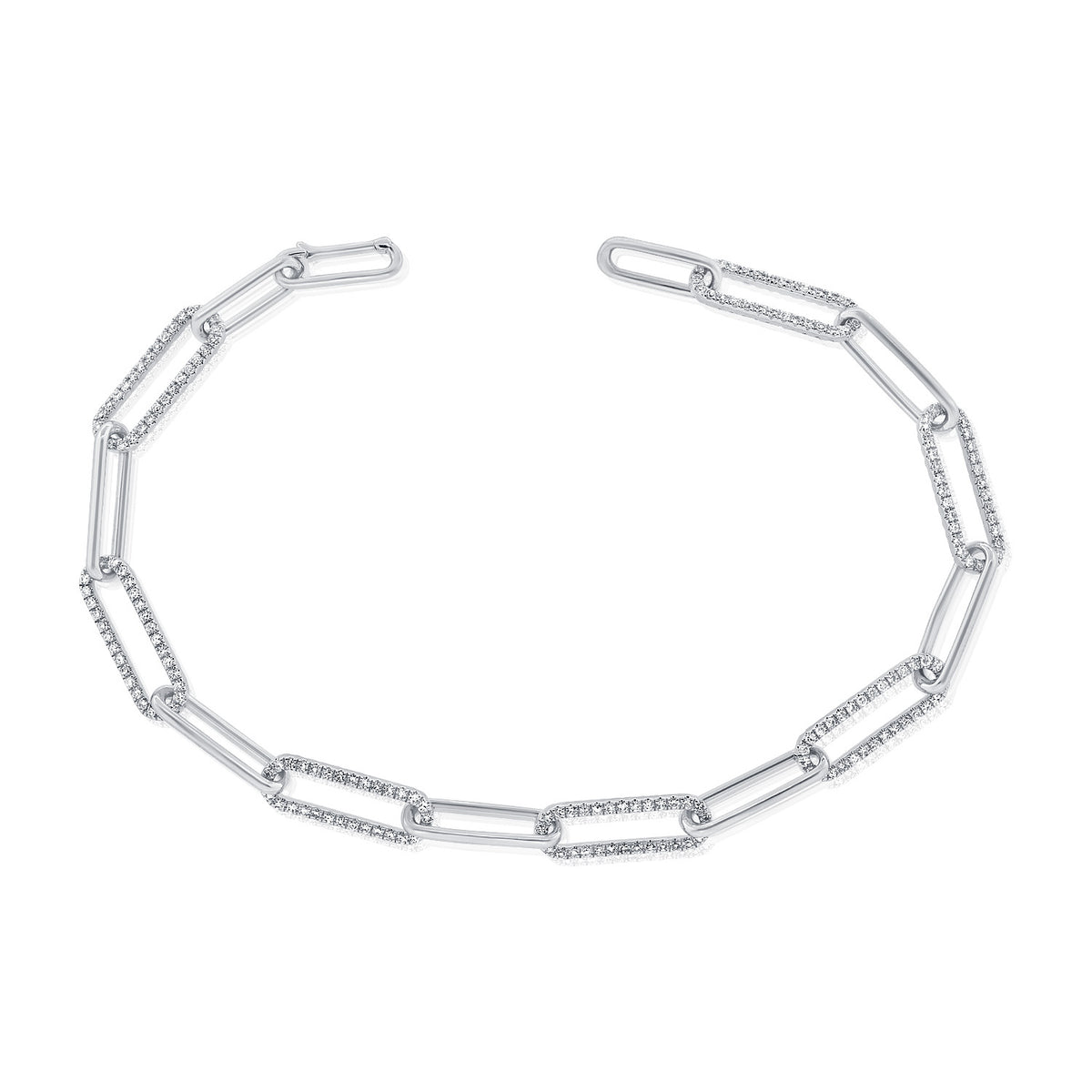Diamond Paperclip Chain Bracelet - 14K white gold weighing 5.42 grams - 420 round diamonds totaling 1.18 carats