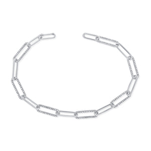 Diamond Paperclip Chain Bracelet - 14K white gold weighing 5.42 grams - 420 round diamonds totaling 1.18 carats