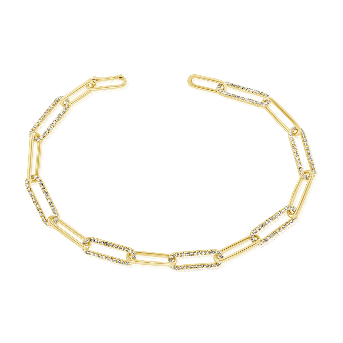 Diamond Paperclip Chain Bracelet - 14K yellow gold weighing 5.42 grams - 420 round diamonds totaling 1.18 carats