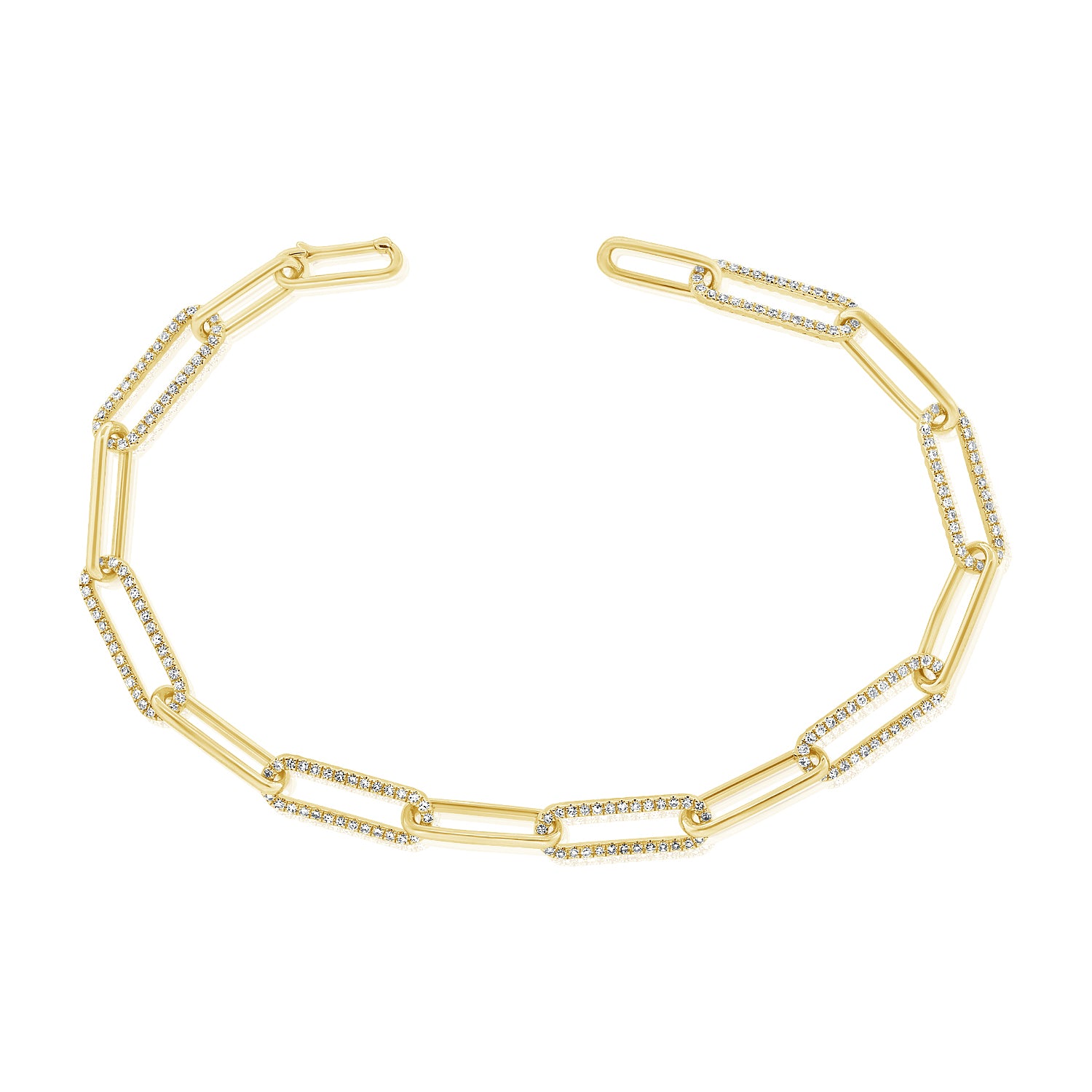 Diamond Paperclip Chain Bracelet - 14K yellow gold weighing 5.42 grams - 420 round diamonds totaling 1.18 carats