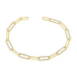 Diamond Paperclip Chain Bracelet - 14K yellow gold weighing 5.42 grams - 420 round diamonds totaling 1.18 carats