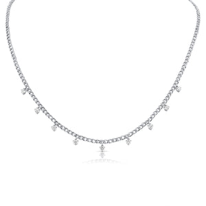 Diamond Drip Necklace - 14K gold weighing 10.33 grams - 9 round diamonds totaling 1 carat