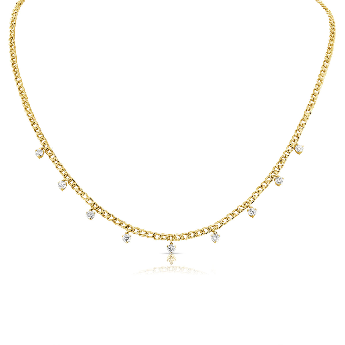 Diamond Drip Necklace - 14K gold weighing 10.33 grams  - 9 round diamonds totaling 1 carat
