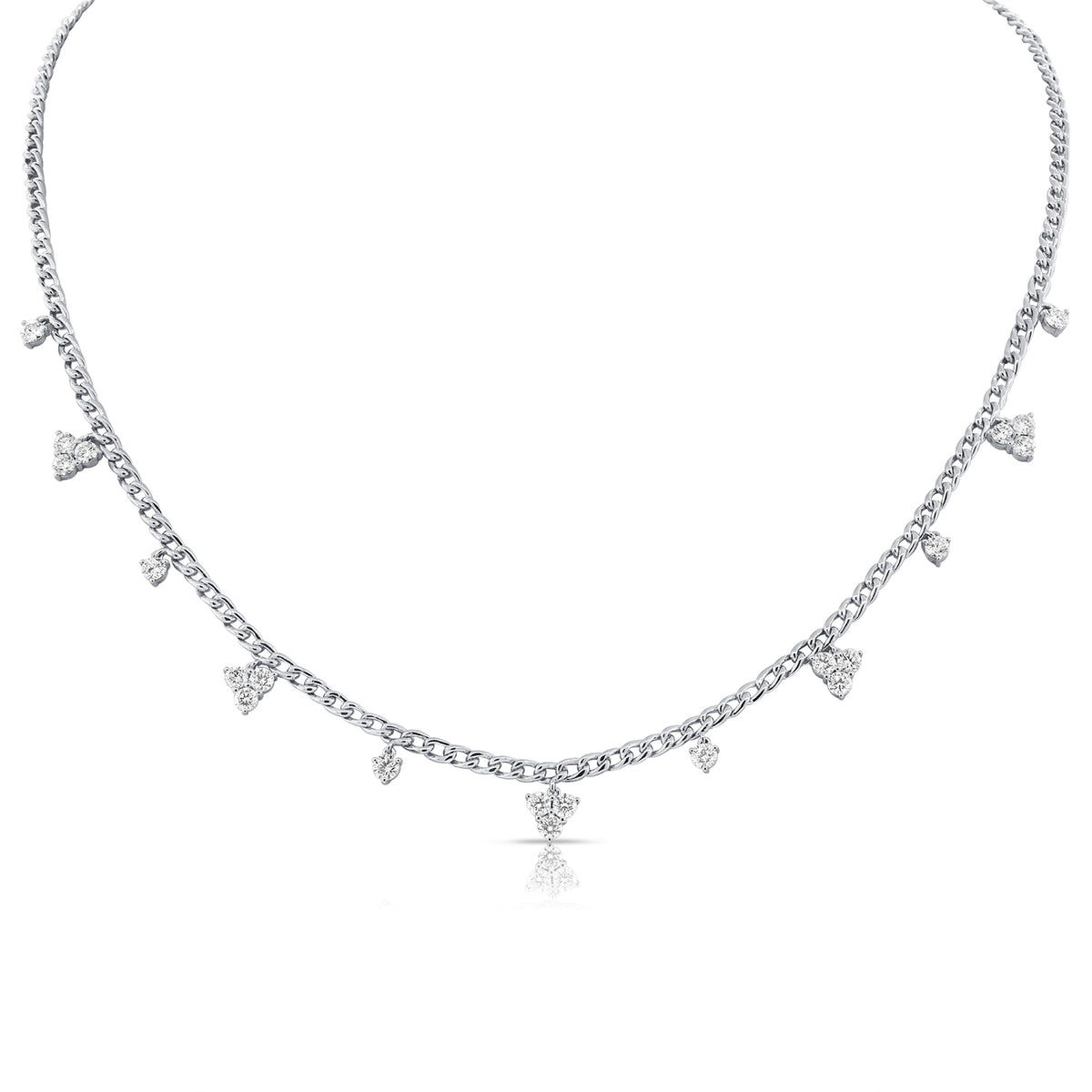 Diamond Cluster Drip Necklace  - 14K gold weighing 12.02 grams  - 21 round diamonds totaling 1.76 carats