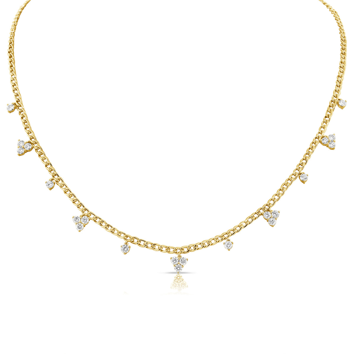Diamond Cluster Drip Necklace  - 14K gold weighing 12.02 grams  - 21 round diamonds totaling 1.76 carats