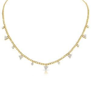 Diamond Cluster Drip Necklace  - 14K gold weighing 12.02 grams  - 21 round diamonds totaling 1.76 carats