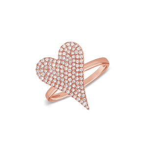 Pave Diamond Pointed Heart Ring  - 14K gold weighing 3.30 grams  - 116 round diamonds totaling 0.39 carats