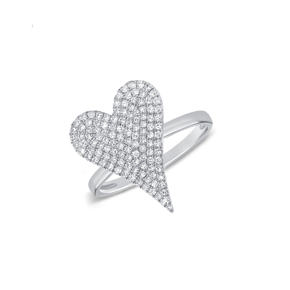 Pave Diamond Pointed Heart Ring  - 14K gold weighing 3.30 grams  - 116 round diamonds totaling 0.39 carats
