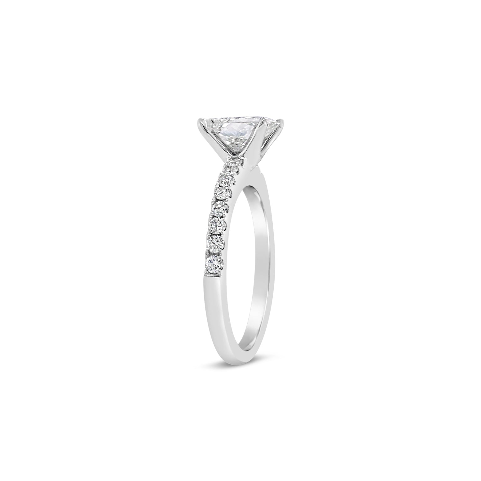 Princess-Cut Diamond Engagement Ring with Diamond Shank  -18K weighting 3.90 GR  - 16 round diamonds totaling 0.35 carats