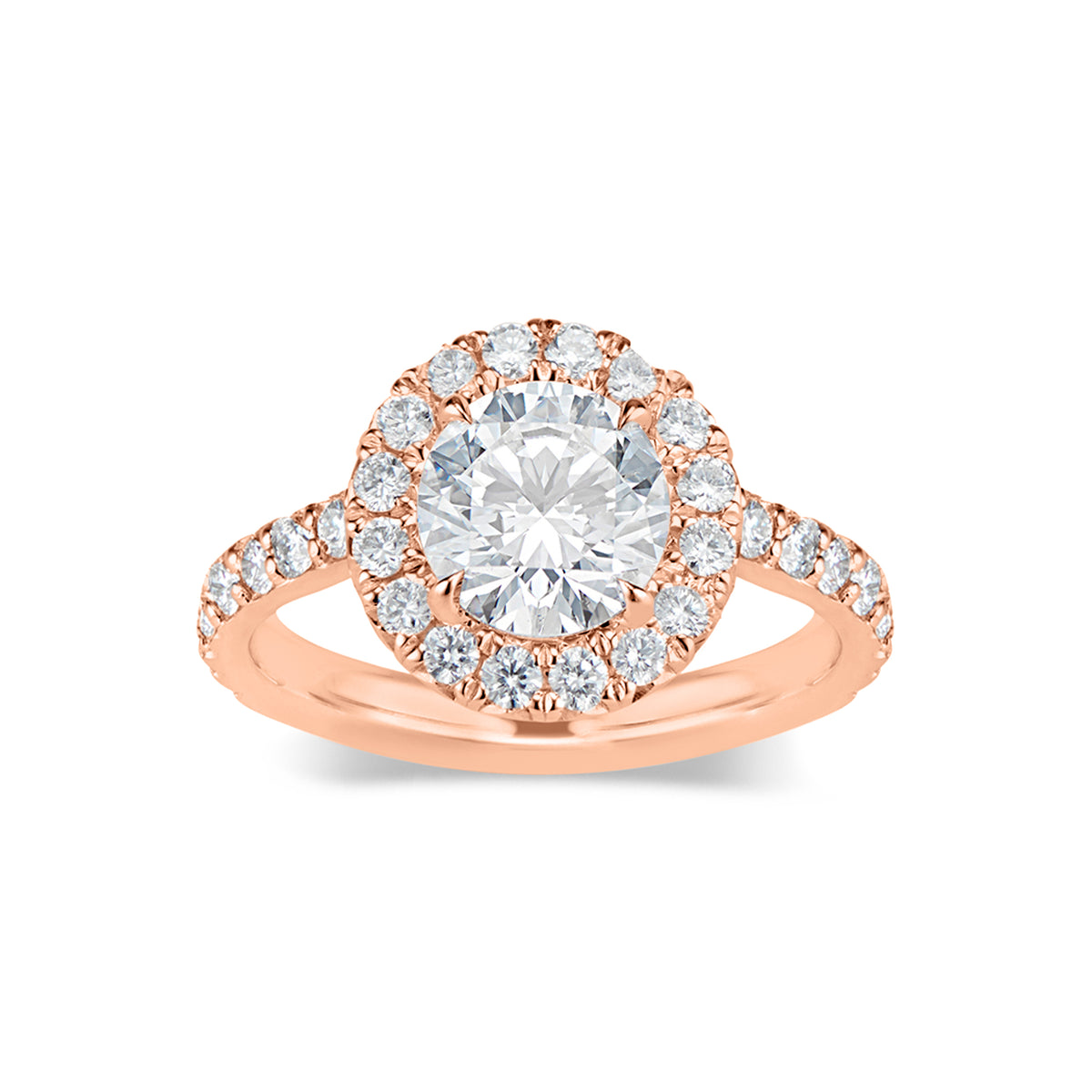 Round Halo Diamond Engagement Ring  - 32 round diamonds totaling 0.71 carats  - 2.31 GR gold weight
