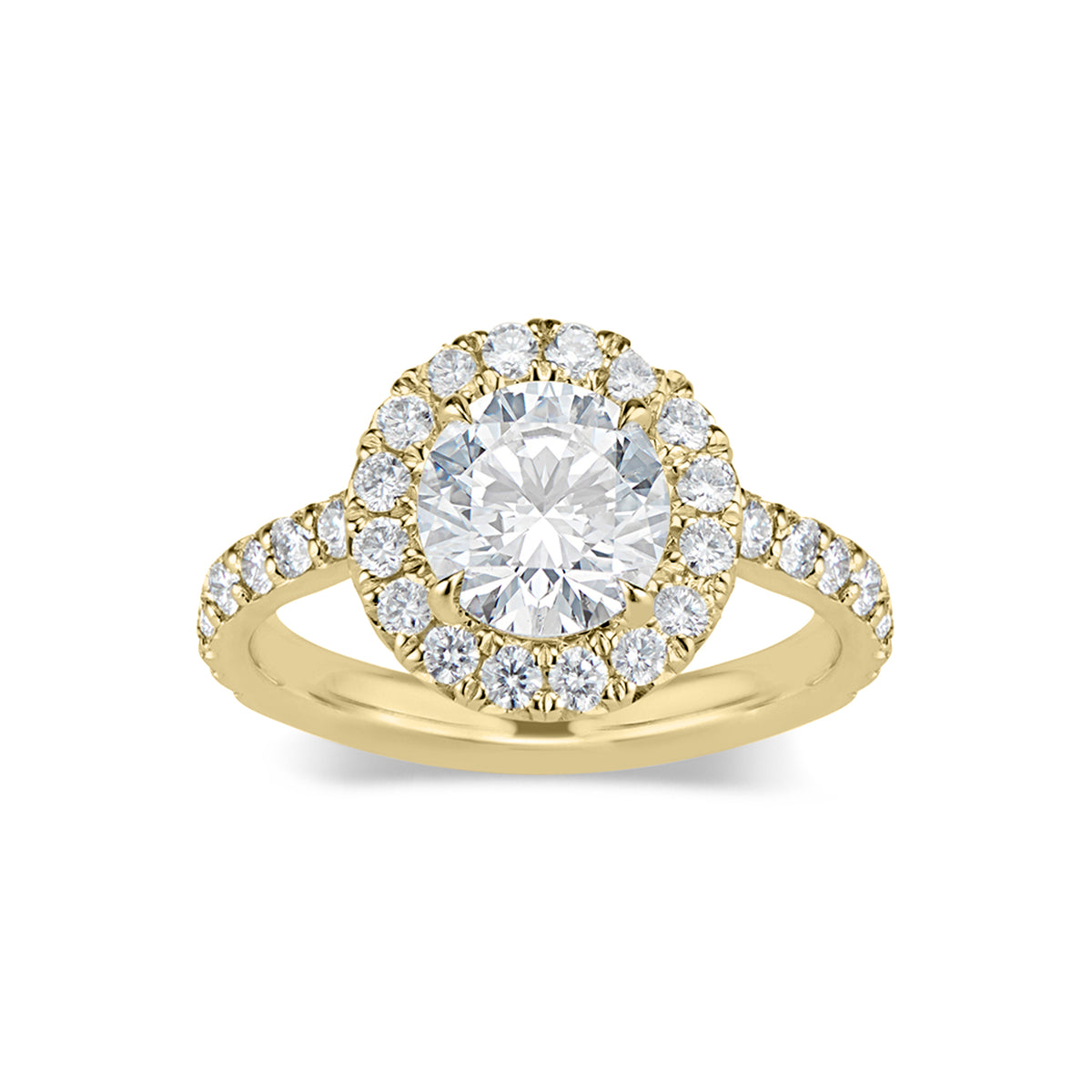 Round Halo Diamond Engagement Ring  - 32 round diamonds totaling 0.71 carats  - 2.31 GR gold weight