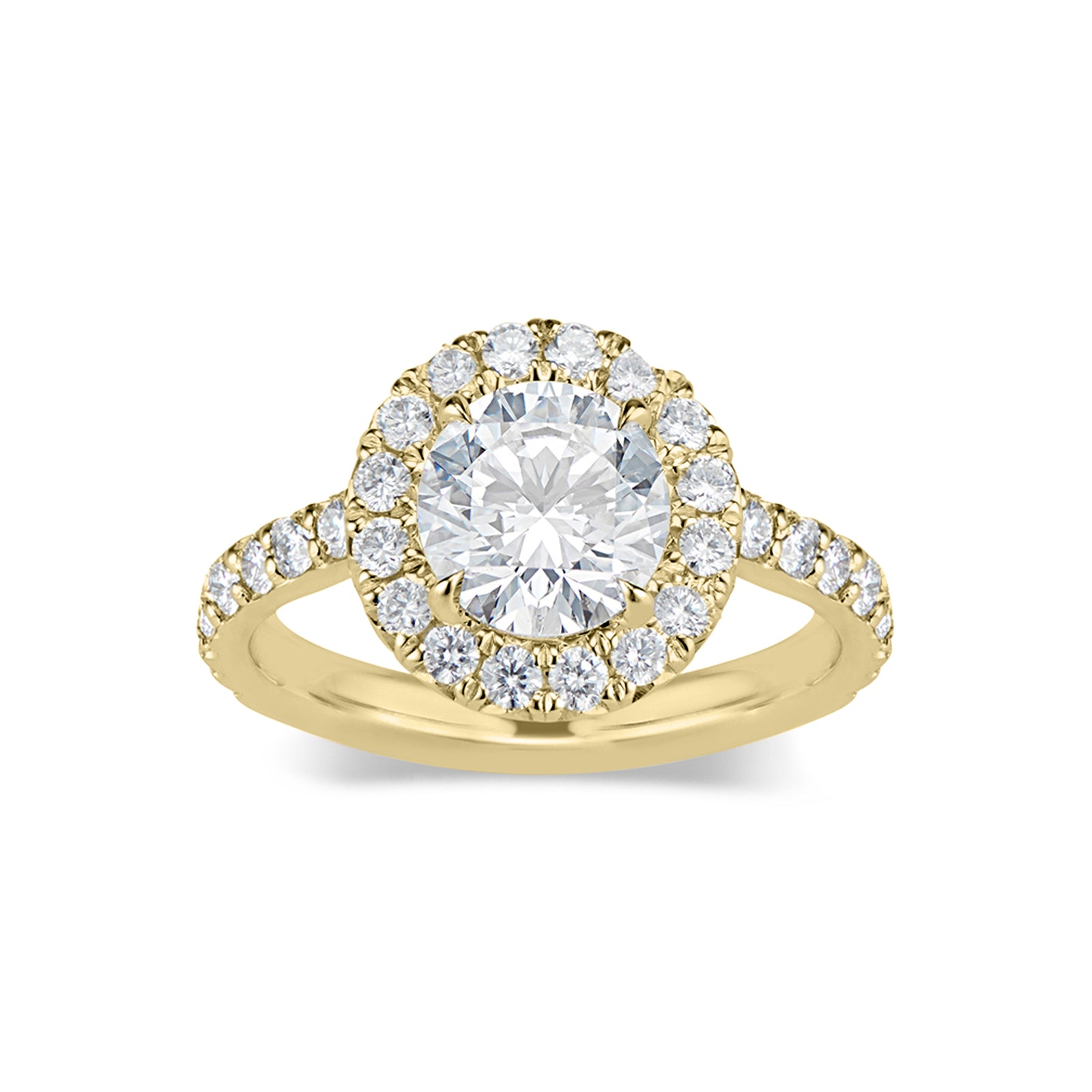 Round Halo Diamond Engagement Ring  - 32 round diamonds totaling 0.71 carats  - 2.31 GR gold weight