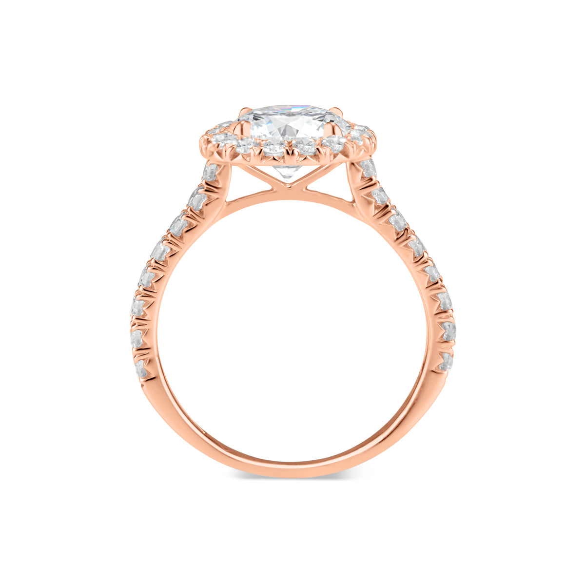 Round Halo Diamond Engagement Ring  - 32 round diamonds totaling 0.71 carats  - 2.31 GR gold weight