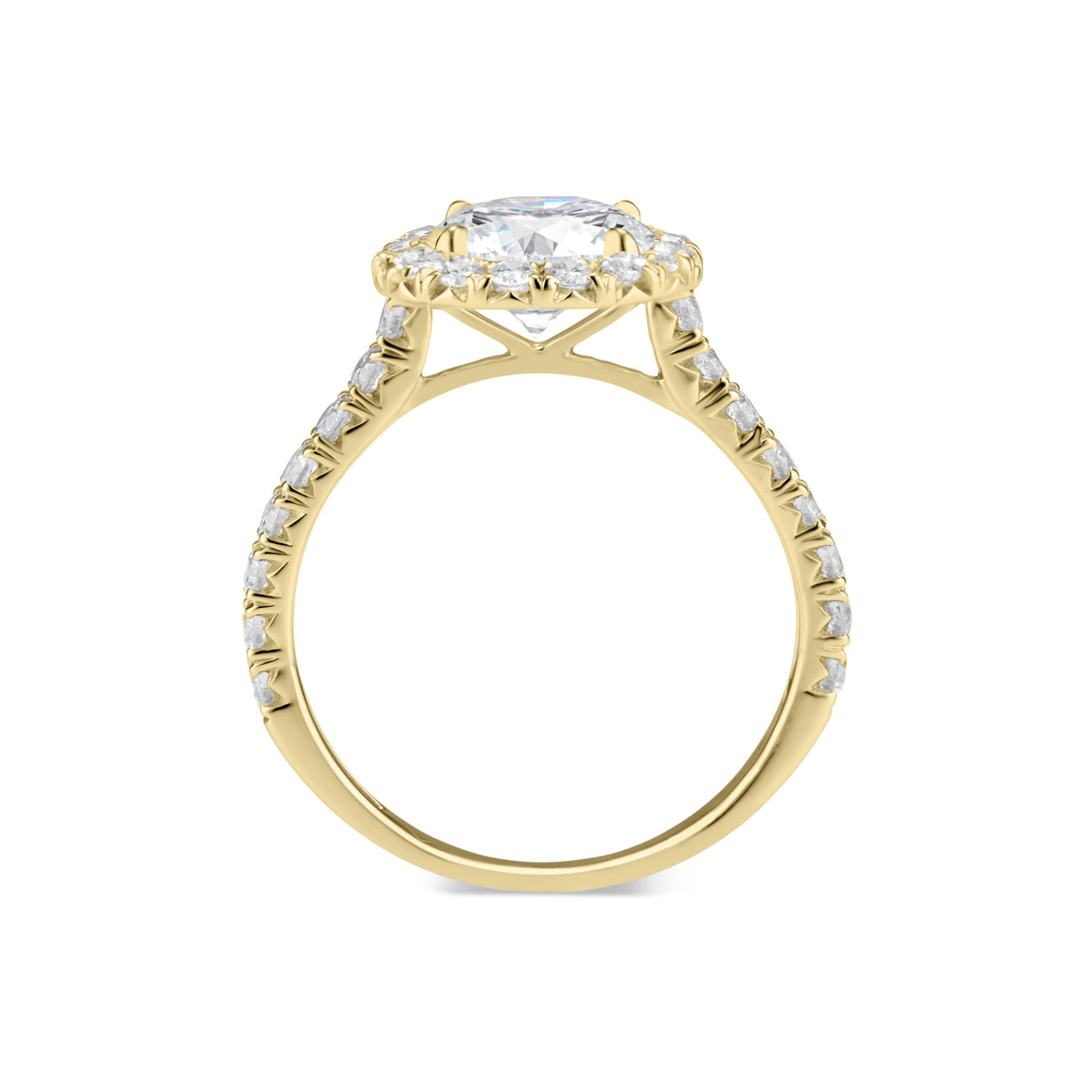 Round Halo Diamond Engagement Ring  - 32 round diamonds totaling 0.71 carats  - 2.31 GR gold weight
