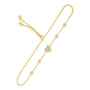 Diamond adjustable heart bracelet -14K gold weighing 1.55 grams  -37 round diamonds with 0.16 total carat weight