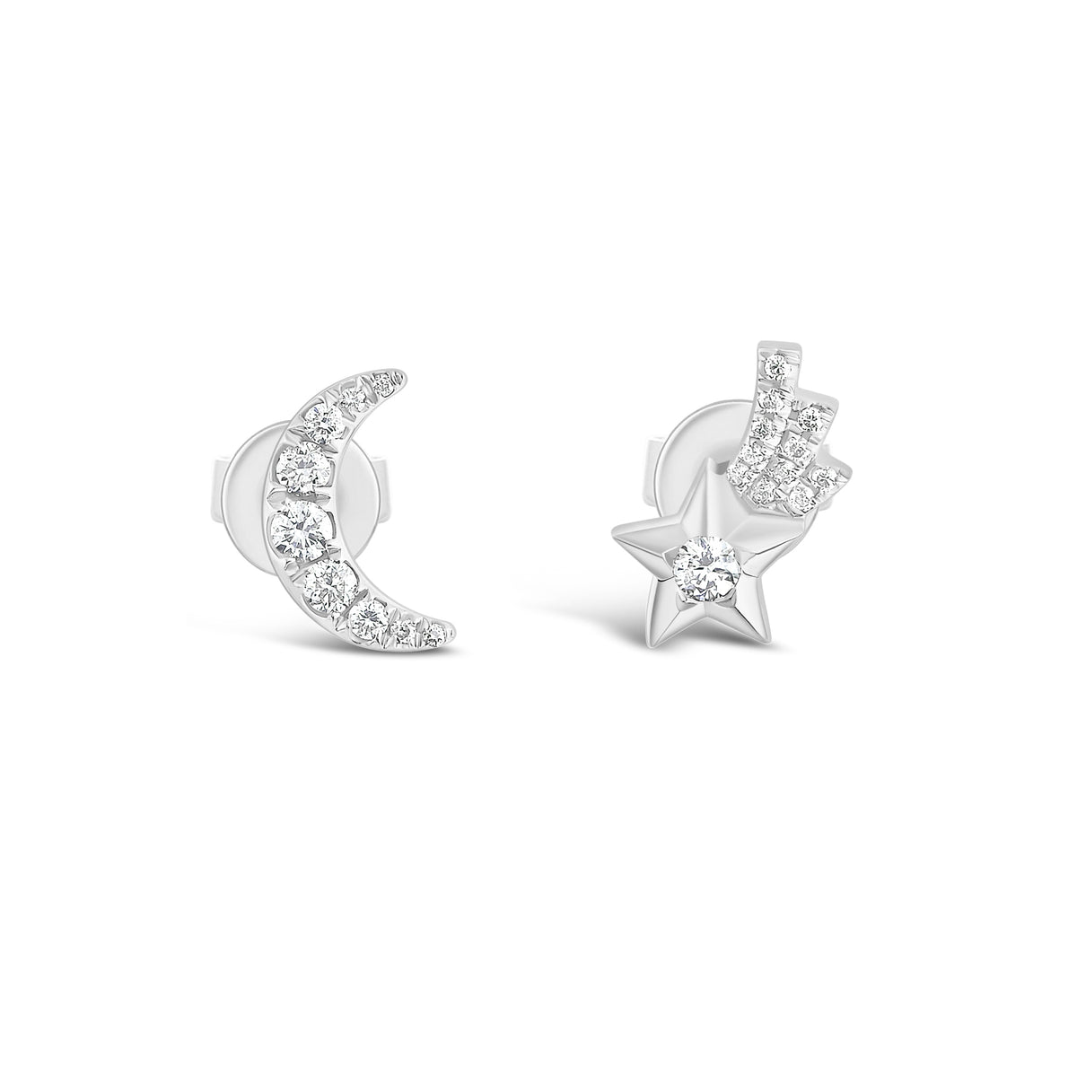 Celestial Diamond Stud Earrings -14K white gold weighing 1.39 grams -27 round diamonds weighing 0.18 carats
