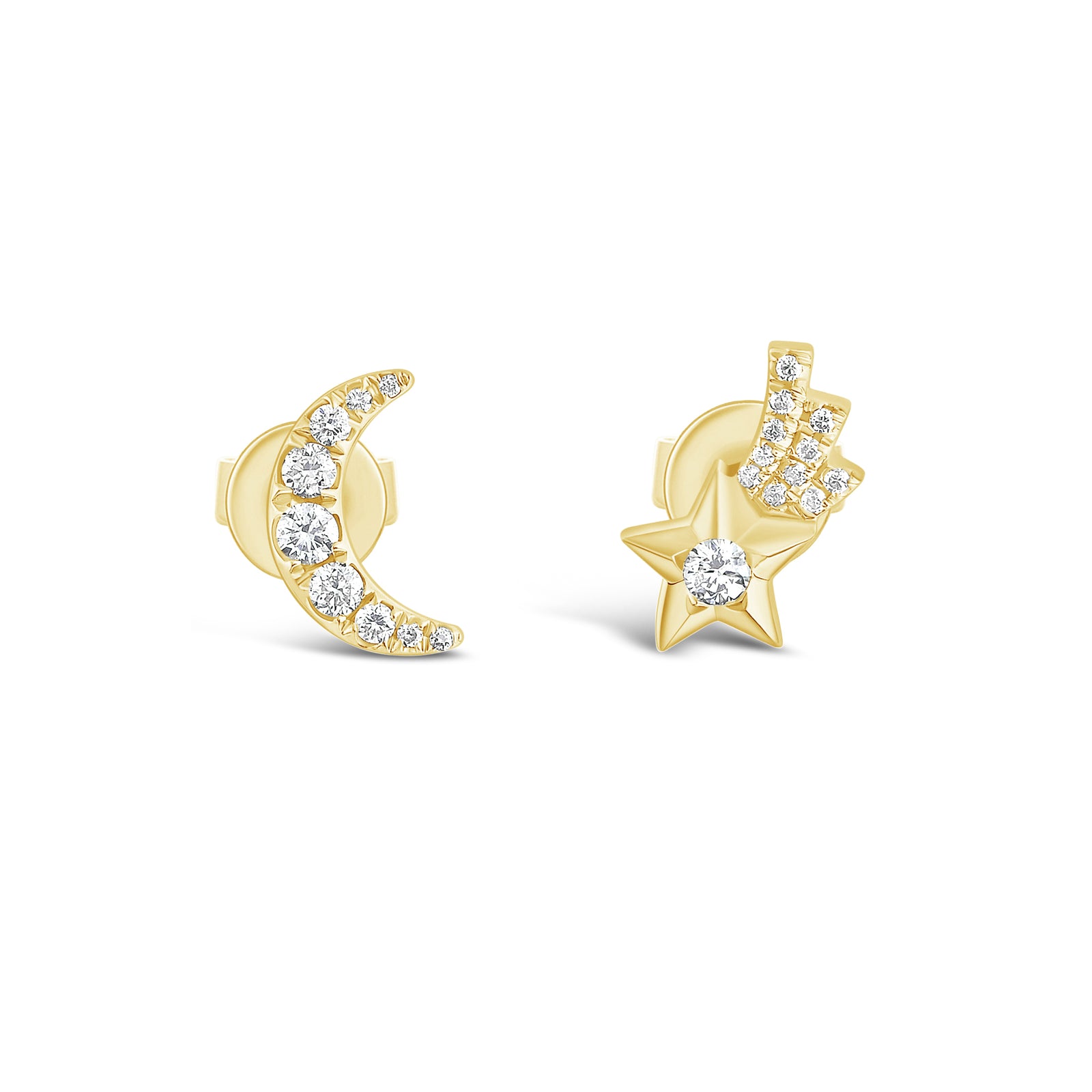Celestial Diamond Stud Earrings -14K yellow gold weighing 1.39 grams -27 round diamonds weighing 0.18 carats