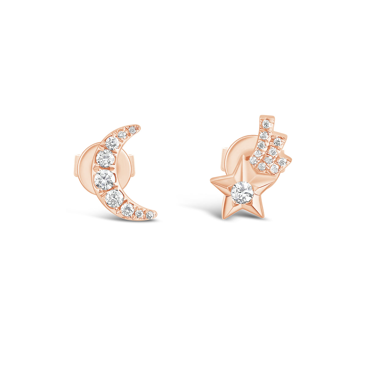 Celestial Diamond Stud Earrings -14K rose gold weighing 1.39 grams -27 round diamonds weighing 0.18 carats