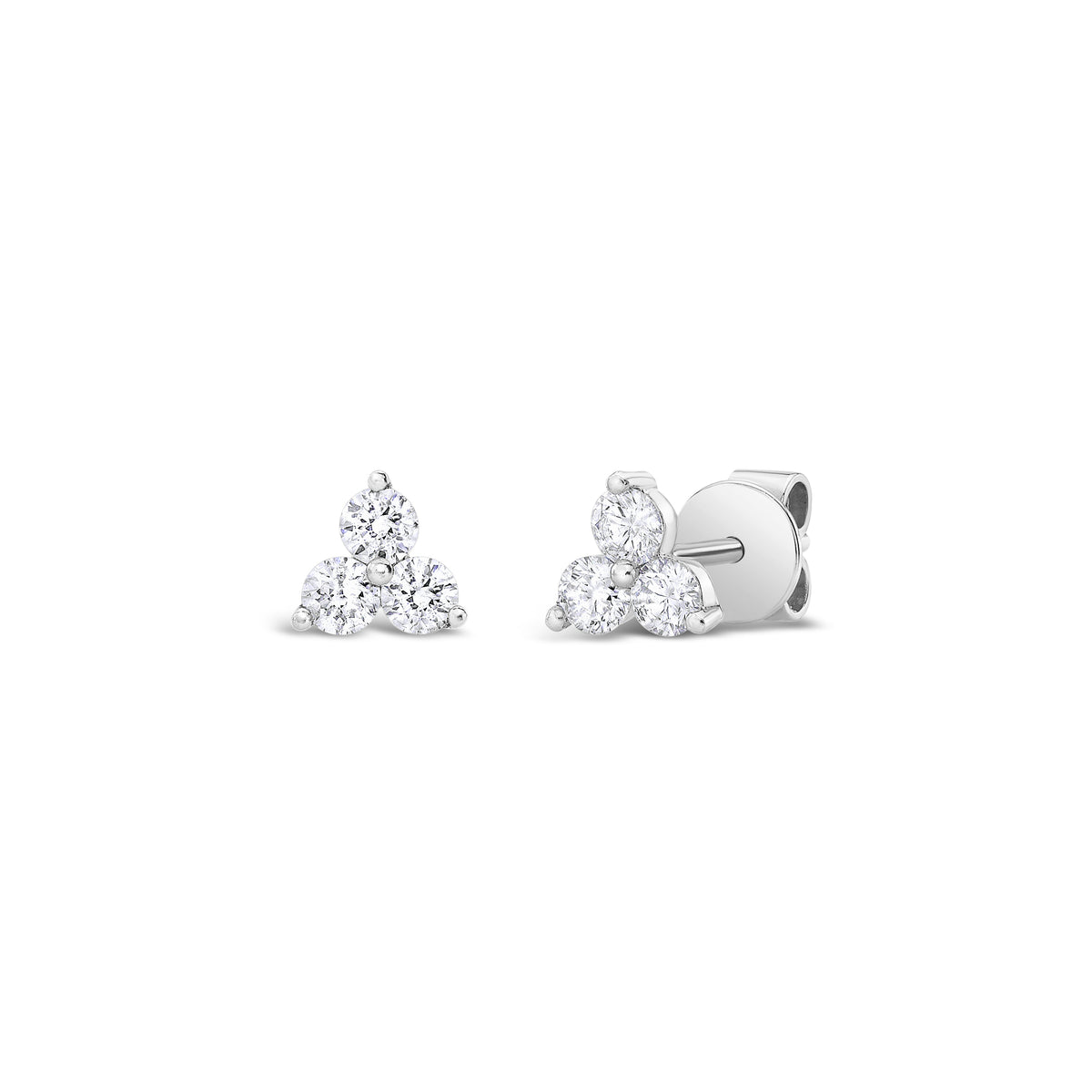 Diamond Three Stone Stud Earrings -14k gold weighing .80 grams -6 round diamonds weighing .32 grams 