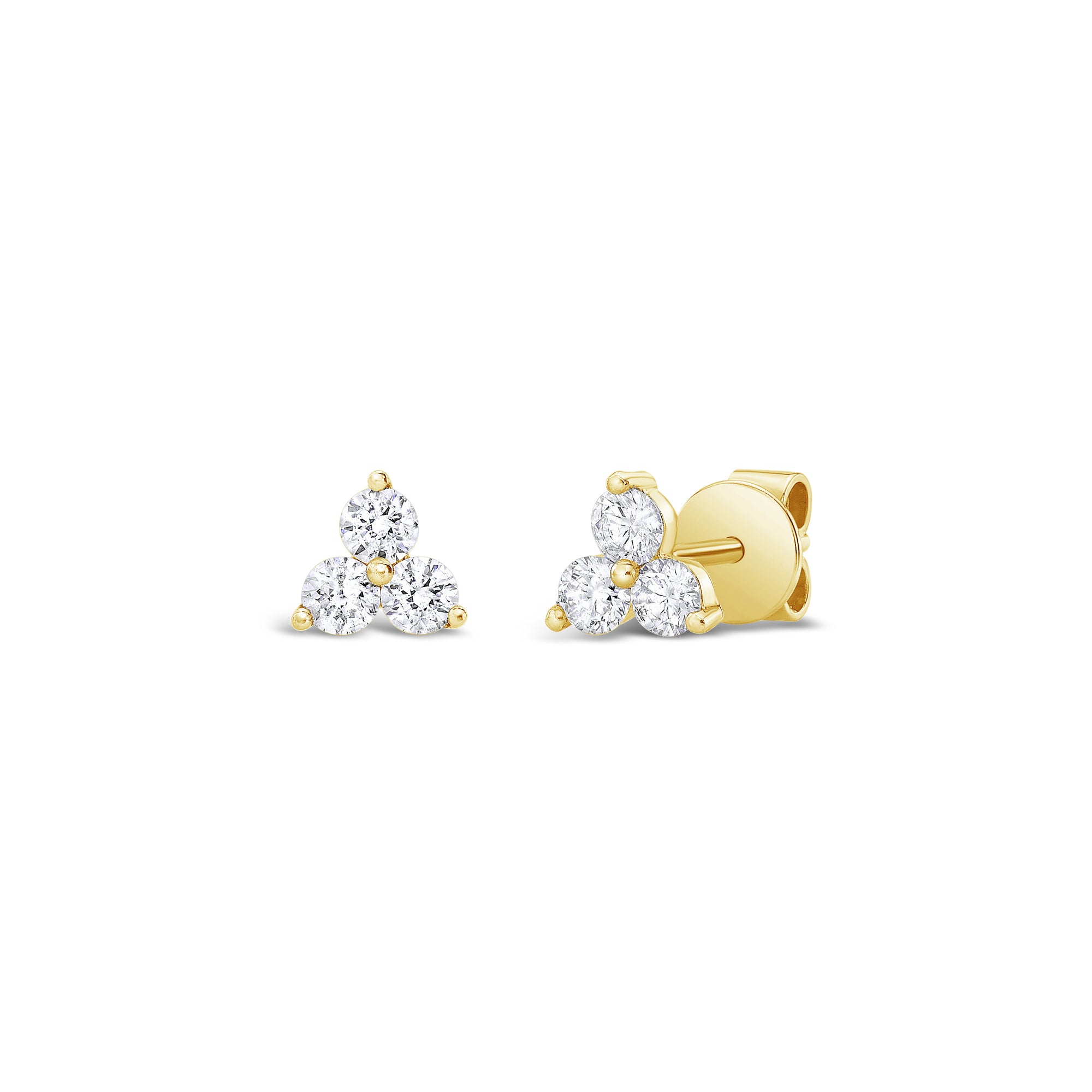 Diamond Three Stone Stud Earrings -14k gold weighing .80 grams -6 round diamonds weighing .32 grams 