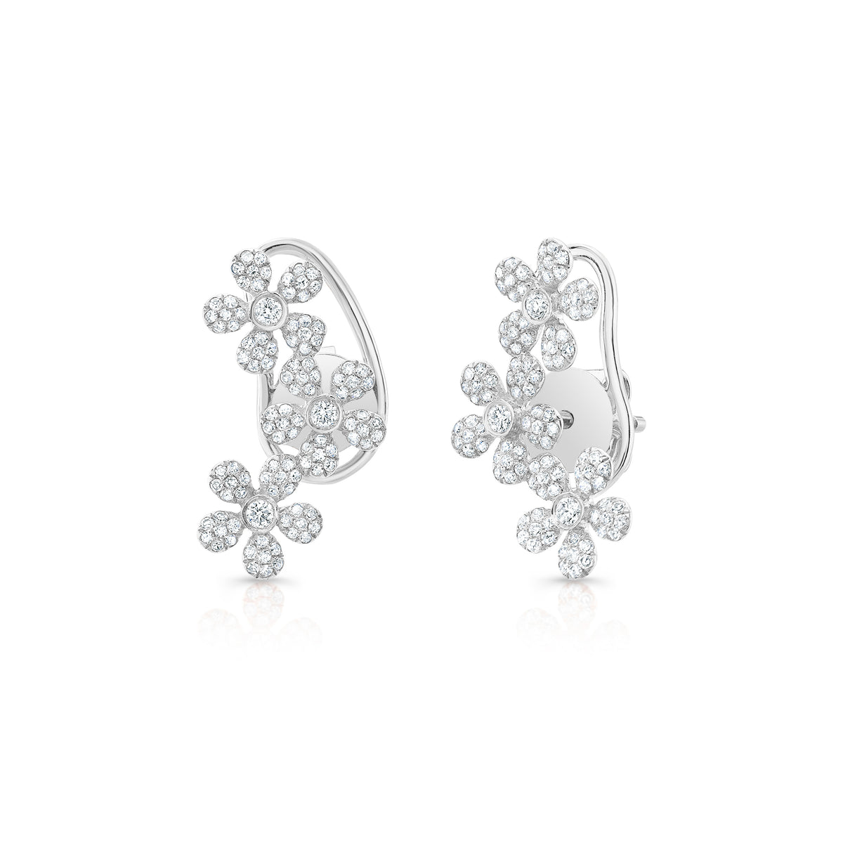 Diamond Daisy Crawler Earrings -14k white gold weighing 1.89 grams -216 round diamonds weighing 0.36 carats