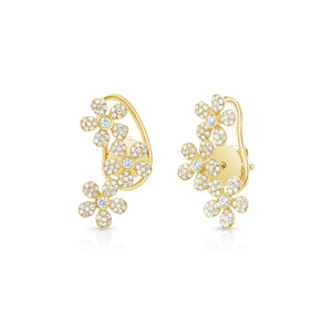 Diamond Daisy Crawler Earrings -14k yellow gold weighing 1.89 grams -216 round diamonds weighing 0.36 carats