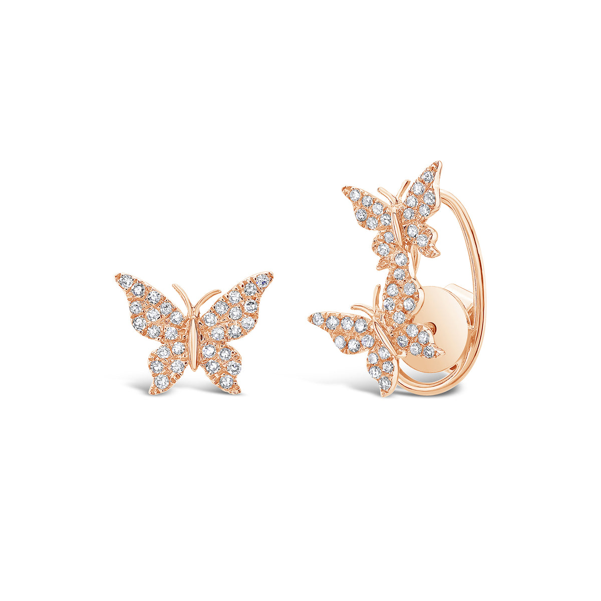 Diamond Butterfly Crawler Earrings - 14k gold weighing 1.50 grams - 70 round diamonds weighing .16 carats.