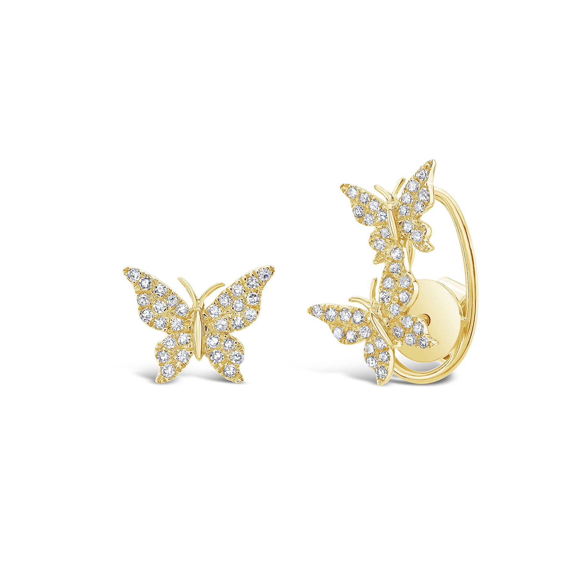 Diamond Butterfly Crawler Earrings - 14k gold weighing 1.50 grams - 70 round diamonds weighing .16 carats. Available in yellow, white, & rose gold.