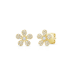 Pave-set Diamond Daisy Stud Earrings -14k yellow gold weighing 1.14 grams - 72 round diamonds weighing .18 carat.