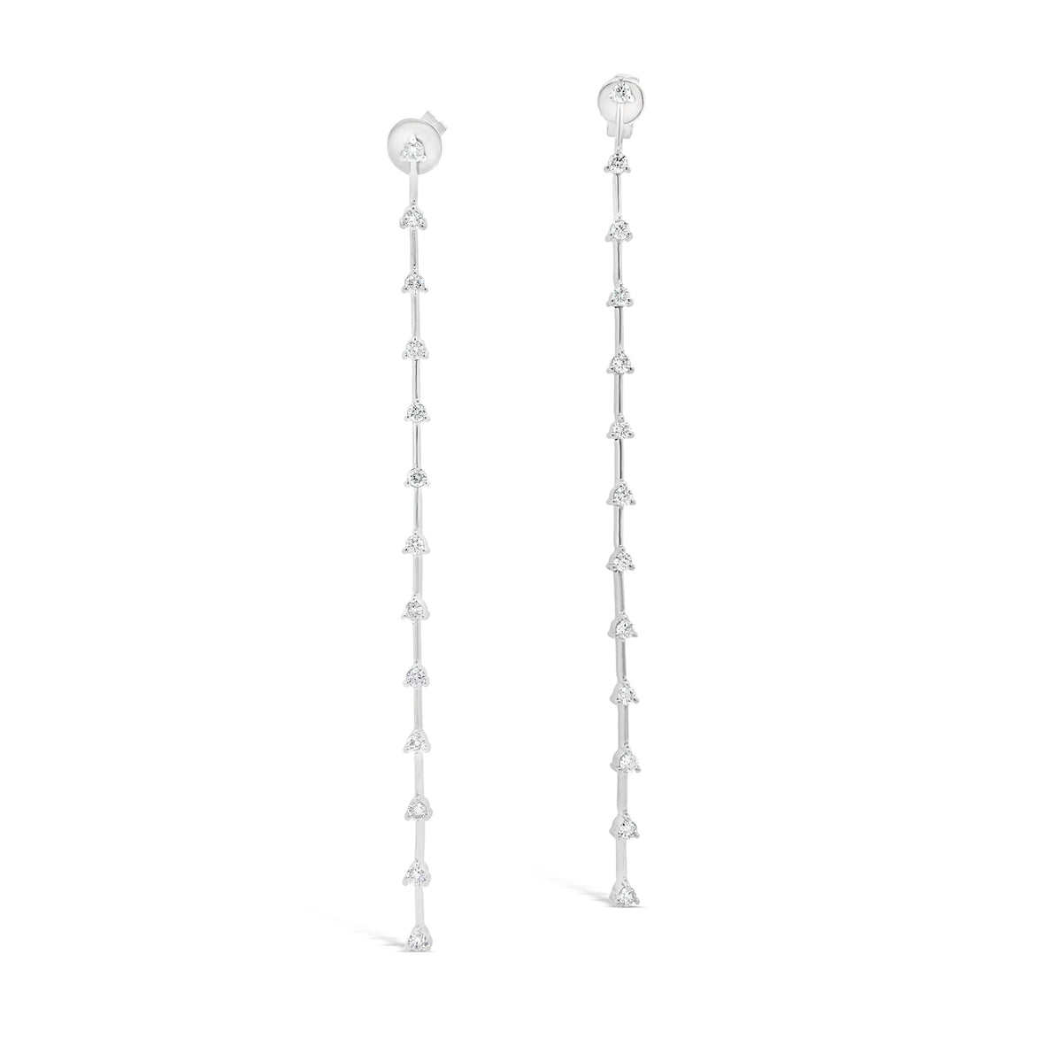 Diamond Long Linear Dangle Earrings  -14K gold weighing 3.38 grams  -26 round diamonds totaling 0.65 carats