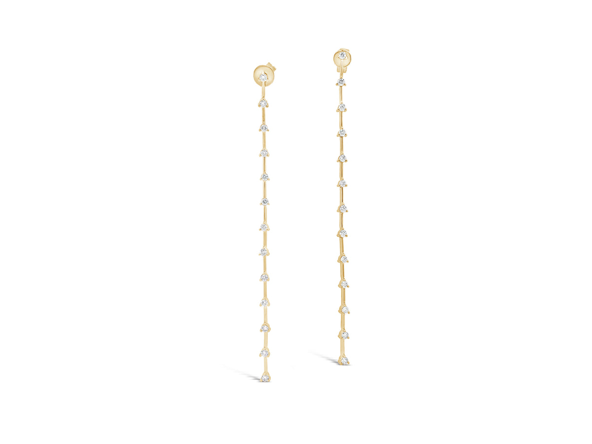 Diamond Long Linear Dangle Earrings  -14K gold weighing 3.38 grams  -26 round diamonds totaling 0.65 carats