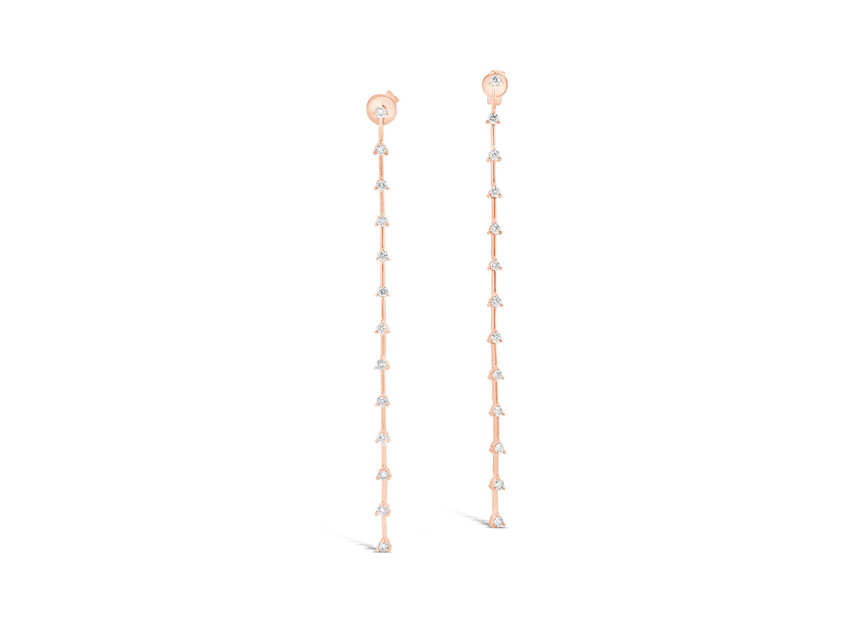 Diamond Long Linear Dangle Earrings  -14K gold weighing 3.38 grams  -26 round diamonds totaling 0.65 carats